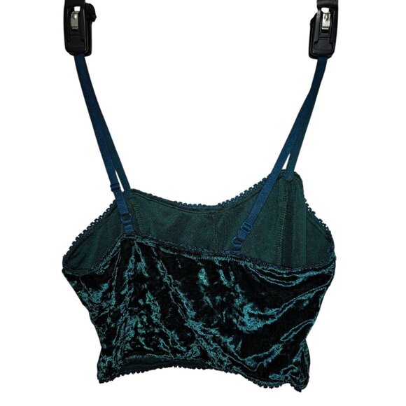 Y2K 90s Velvet Crop Cami Top Small Green Adjustable Strap Party Tank - Picture 2 of 5
